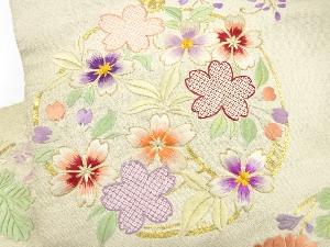 アンティーク　花丸文様刺繍作り帯